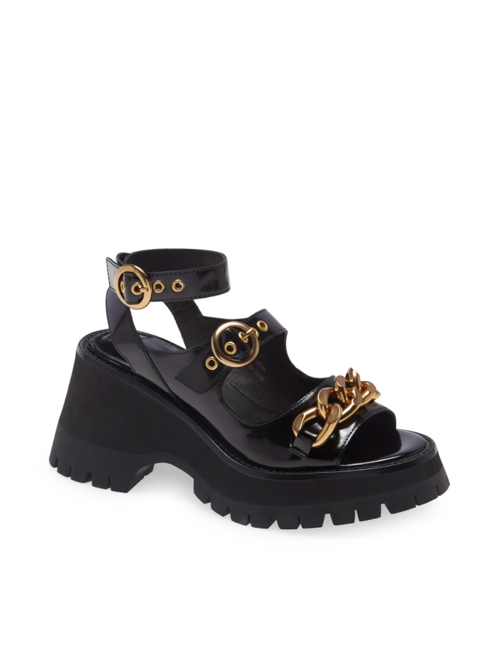 Jeffrey Campbell Black Platform Sandal with Gold Chain Hardware sz 10